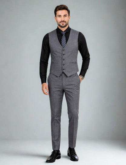 L'MONTE Imported Men's Grey Poly Viscose V-Shape Single Breasted Slim Fit Business Formal Dress Waistcoat Vest for Men My Store