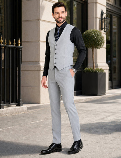 L'MONTE Imported Men's Light Grey Poly Viscose V-Shape Single Breasted Slim Fit Business Formal Dress Waistcoat Vest for Men My Store