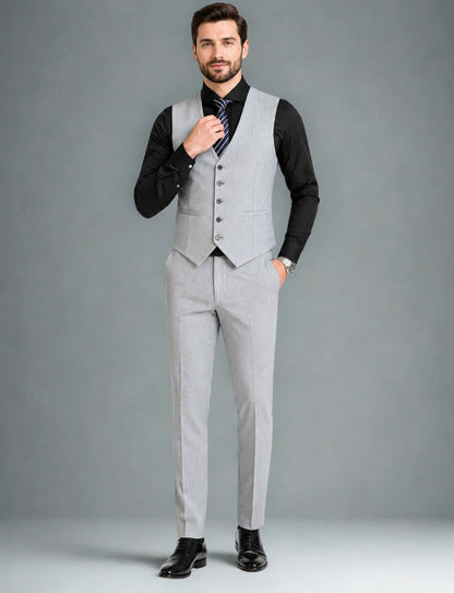 L'MONTE Imported Men's Light Grey Poly Viscose V-Shape Single Breasted Slim Fit Business Formal Dress Waistcoat Vest for Men My Store